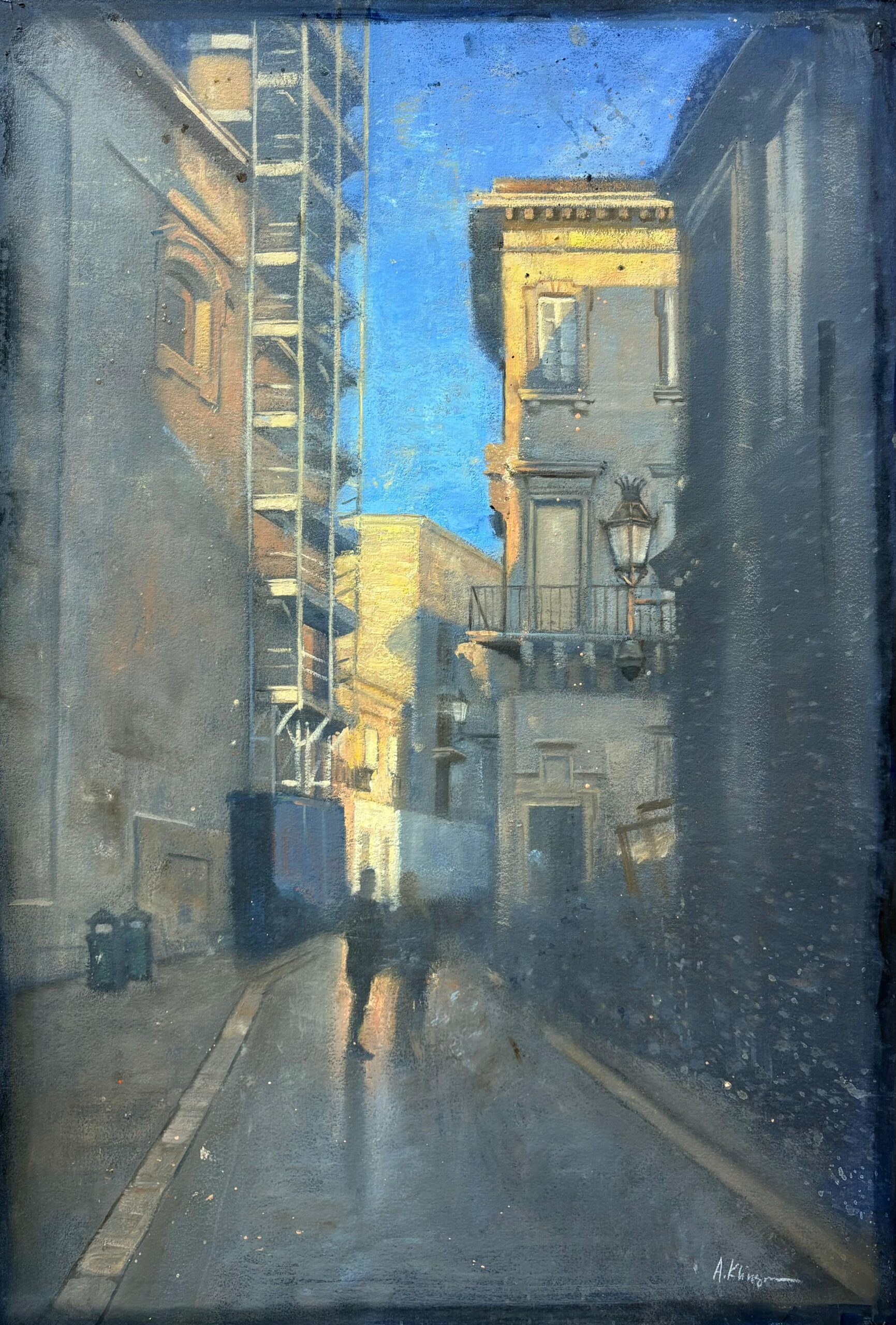 Painting showing a street scene in Lecce, Italy